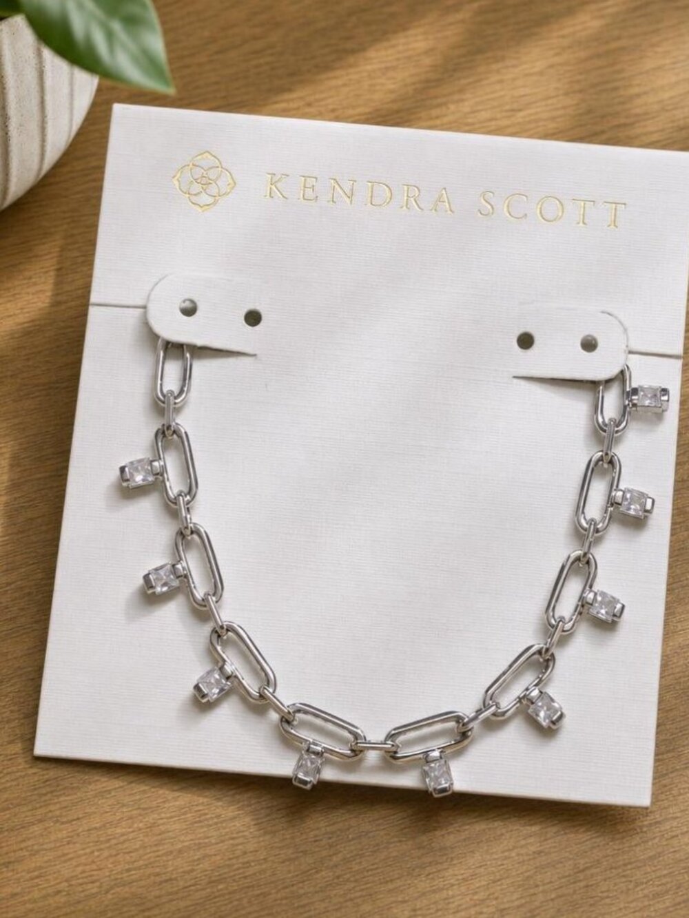 Kendra Scott Lindy Silver White CZ Chain Necklace